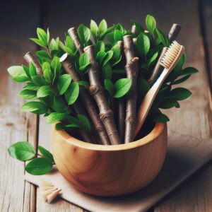 a bowl of twigs and leaves